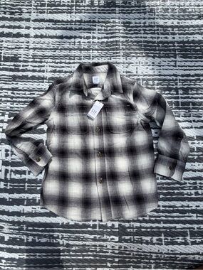 NWT Gap Kids Boys XS 4-5 Black White Flannel Shirt Long Sleeve Cotton 4 5